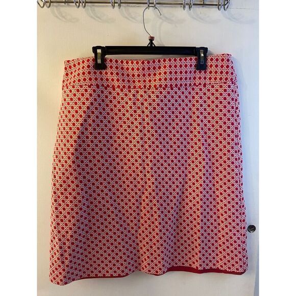 Talbots lined skirt size 16 red white geometric pattern zipper  CA#23147 - Picture 1 of 8